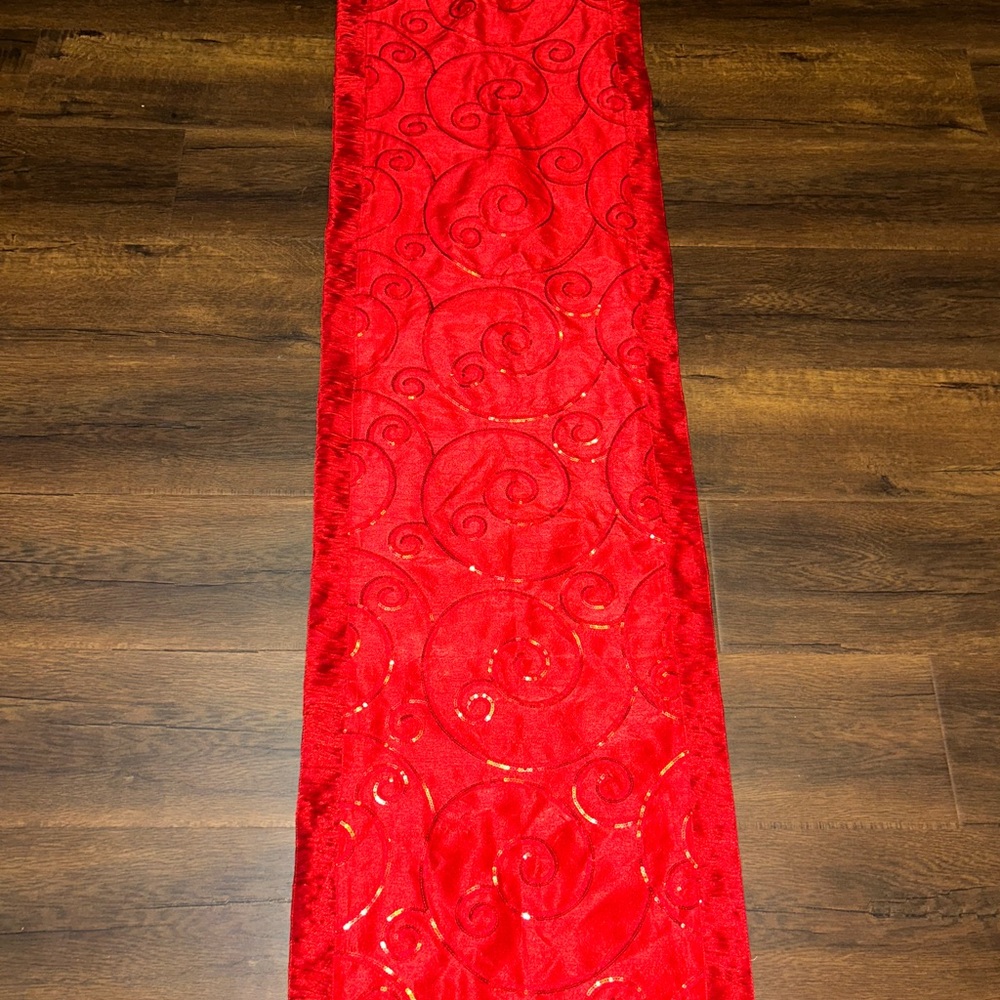 Vibrant Red Swirl Table Runner